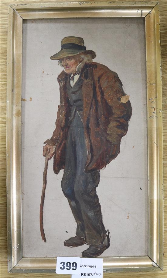 Attributed to Harold Swanwick, oil on canvas, sketch of a farmer, 32 x 17cm